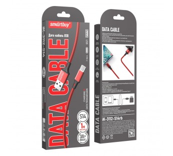 Кабель для зарядки и передачи данных S14 Type C красный/черн., 3 А, 1 м, Smartbuy (iK-3112-S14rb)#2111910