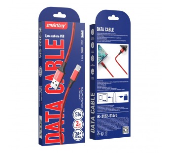 Кабель для зарядки и передачи данных S14 Type C красный/черн., 3 А, 2 м, Smartbuy (iK-3122-S14rb)#2111908