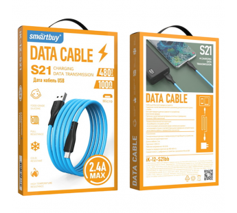 Кабель для зарядки и передачи данных S21 MicroUSB синий, 2.4 А, сил., 1 м, Smartbuy (iK-12-S21bb)#2111892