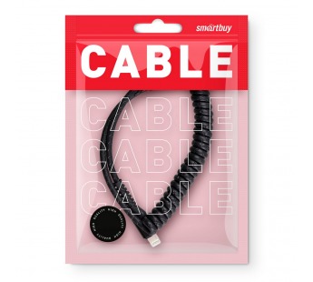Дата-кабель Smartbuy USB - 8-pin для Apple, спиральный, длина 1,0 м, черный (iK-512sp black)/500#2112164