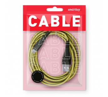 Дата-кабель Smartbuy USB - micro USB, "карбон", экстрапрочный,1.0 м, до 2А, желтый (iK-10n-2 yellow)#2112261