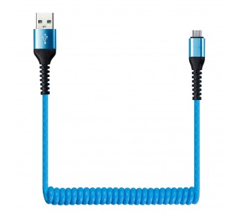 Дата-кабель Smartbuy USB - micro USB, спиральный, длина 1,0 м, синий (iK-12sp blue)/100#2111923