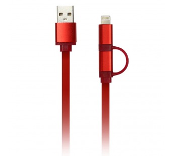 Дата-кабель Smartbuy USB - 2 в 1 Micro+8 pin, длина 1 м, красный (iK-212 red)#2112311