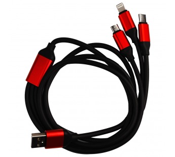 Дата-кабель Smartbuy USB - 3 в 1 Micro+C+8pin, резин, толст. 1.2 м, до 3А черный (iK-312QBOMB black)#2112368