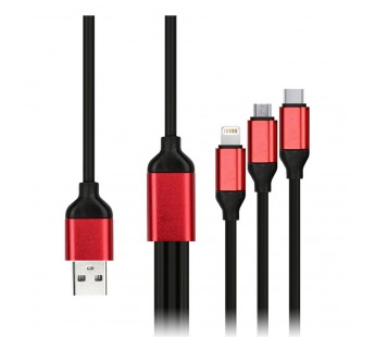 Дата-кабель Smartbuy USB - 3 в 1 Micro+C+8pin, резин, толст. 1.2 м, до 3А черный (iK-312QBOMB black)#2112369
