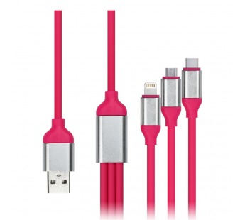 Дата-кабель Smartbuy USB - 3 в 1 Micro+C+8pin, резин, толст. 1.2 м, до 3А яд.роз(iK-312QBOMB nrose)#2112287