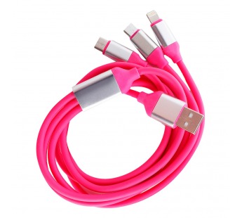 Дата-кабель Smartbuy USB - 3 в 1 Micro+C+8pin, резин, толст. 1.2 м, до 3А яд.роз(iK-312QBOMB nrose)#2112286