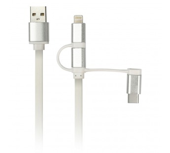 Дата-кабель Smartbuy USB - 3 в 1 Micro+Type-C+8 pin, длина 1 м, белый (iK-312 white)#2112367
