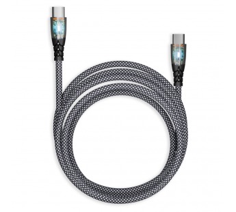 Кабель для зарядки и передачи данных, прозрачн.након.  TYPE C - TYPE C, 3А,нейл., черн,1 м, Smartbuy#2112285