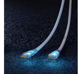 Кабель для зарядки и передачи данных, прозрачн.након.  TYPE C - TYPE C, 3А,нейл.серый ,1 м, Smartbuy#2112379