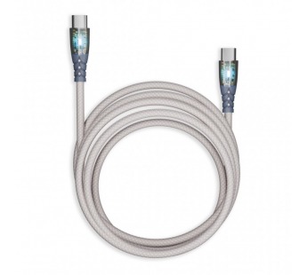 Кабель для зарядки и передачи данных, прозрачн.након.  TYPE C - TYPE C, 3А,нейл.серый ,1 м, Smartbuy#2112380