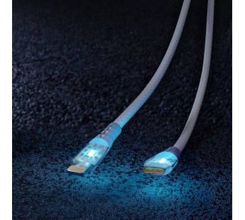 Кабель для зарядки и передачи, прозрачн.наконечники  TYPE C - LIGHTNING серый,3А,нейл.,1 м, Smartbuy#2112360