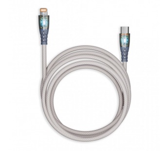 Кабель для зарядки и передачи, прозрачн.наконечники  TYPE C - LIGHTNING серый,3А,нейл.,1 м, Smartbuy#2112359