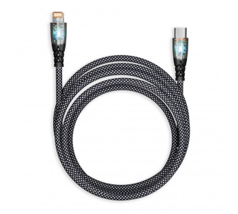 Кабель для зарядки и передачи, прозрачн.наконечники  TYPE C - LIGHTNING черн.,3А,нейл.,1 м, Smartbuy#2112358