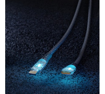 Кабель для зарядки и передачи, прозрачн.наконечники  TYPE C - LIGHTNING черн.,3А,нейл.,1 м, Smartbuy#2112357