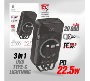 Портативный аккумулятор DEESPI DP26 20000 mAh PD20W, Wireless, Display (черный)#2126420