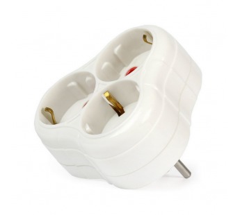 Разветвитель сетевой 3 гнезда с заземлением круглый белый 16А 250В (SBE-16-A01-3z)#2112719