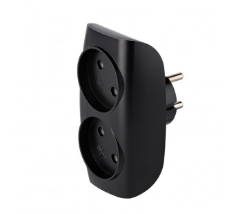 Разветвитель сетевой Тройник , 2 гнезда без заземления 10А 250B, черный (SBE-10-A04b-2)#2112713