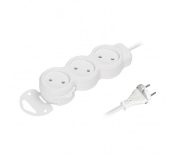 Удлинитель New, 3 гнезда 5 метров 10А/2,2кВт без заземления ПВС 2х1,0 мм² (SBE-10-3-05m-N)/40#2113342