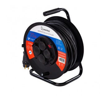 Удлинитель на катушке 4 гнезда 20м с заземлением и предохранителем КГ 3*2,5 16А/3,5кВт IP44#2112721
