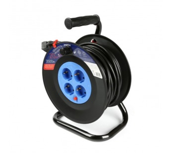 Удлинитель на катушке 4 гнезда 20м,с заземлением и предохранителем ПВС 3*1,5 16А/3,5кВт#2112723