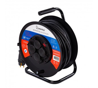 Удлинитель на катушке 4 гнезда 50м с заземлением и предохранителем КГ 3*2,5 16А/3,5кВт IP44#2112728