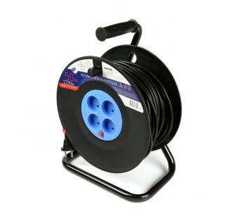 Удлинитель на катушке 4 гнезда 50м,без заземления с предохранителемПВС 2*1,0 10А/2,2кВт#2112729