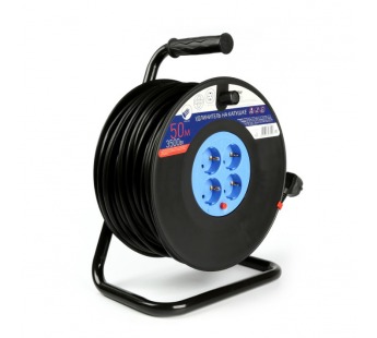 Удлинитель на катушке 4 гнезда 50м,с заземлением и предохранителем ПВС 3*1,5 16А/3,5кВт#2112730