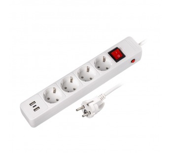 Сетевой фильтр c USB+Type C, 16А, 4 гнезда, c з/ш, с з/к, ПВС, 1.8 м, белый (SBSP-18C-W)#2112694