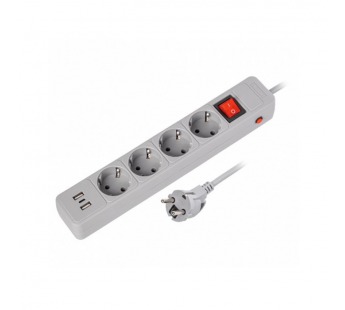 Сетевой фильтр c USB+Type C, 16А, 4 гнезда, c з/ш, с з/к, ПВС, 3 м, серый (SBSP-30C-G)#2112699