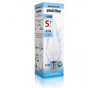 Светодиодная (LED) Свеча на ветру матовая Лампа Smartbuy-C37-05W/4000/E14 (SBL-C37Tip-05-40K-E14)#2112807
