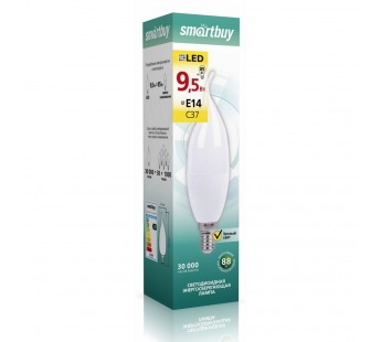 Светодиодная (LED) Свеча на ветру матовая Лампа Smartbuy-C37-9,5W/3000/E14 (SBL-C37Can-9_5-30K-E14)#2112947