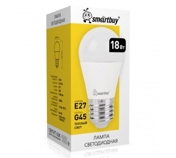 Светодиодная (LED) Лампа Smartbuy-G45-18W/3000/E27 (SBL-G45-18-30K-E27)#2113506