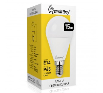 Светодиодная (LED) Лампа Smartbuy-P45-15W/3000/E14 (SBL-P45-15-30K-E14)#2113477