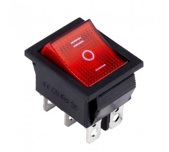 Переключатель клавишный 250В 16А (6с) ON-OFF-ON красный с подсветкой и нейтралью (SBE-16-S32r)#2114025