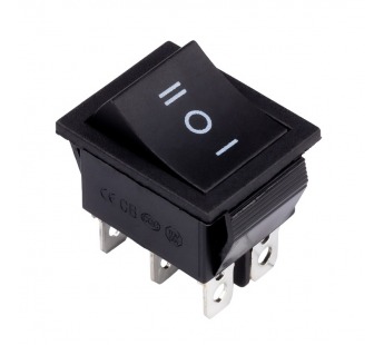 Переключатель клавишный 250В 16А (6с) ON-OFF-ON черный с нейтралью (SBE-16-S32b)#2114026