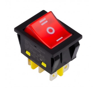 Переключатель клавишный 250В 32А (6с) ON-OFF-ON красный с подсветкой и нейтралью (SBE-32-S32r)#2114028