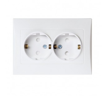 Розетка двойная с заземлением 16A белая "Вега" (SBE-08w-16-S2-Z)#2113986