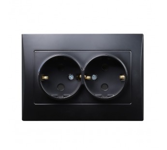 Розетка двойная с заземлением 16A черная "Вега" (SBE-08b-16-S2-Z)#2113987
