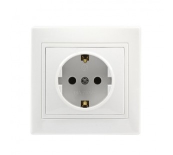 Розетка 1-местная с заземлением 16А белая, керамика "Венера" (SBE-01w-16-S1-Z-c)#2114013