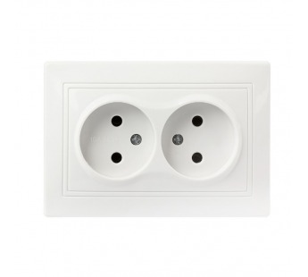 Розетка двойная одноместная без заземления 10А белая, керамика "Венера" (SBE-01w-10-S2-N-c)#2114016