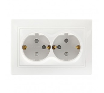 Розетка двойная одноместная с заземлением 16А белая с защ. штор. "Венера" (SBE-01w-16-S2-1Z-c)#2114017