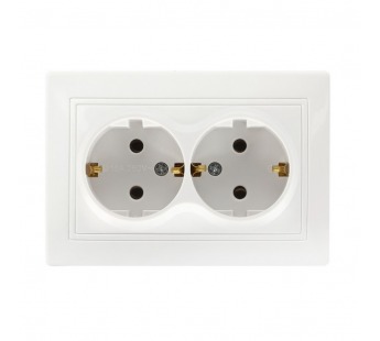 Розетка двойная одноместная с заземлением 16А белая, керамика "Венера" (SBE-01w-16-S2-Z-c)#2114018