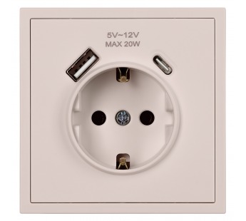 Розетка 1-местная с заземлением USB+Type 16А бежевая "Капелла" (SBE-09i-16-S1-USB)#2123131