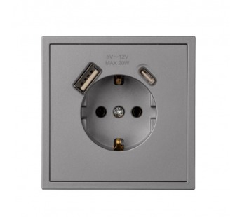 Розетка 1-местная с заземлением USB+Type 16А графит "Капелла" (SBE-09g-16-S1-USB)#2113261