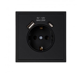 Розетка 1-местная с заземлением USB+Type 16А черная "Капелла" (SBE-09b-16-S1-USB)#2113262