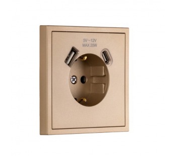 Розетка 1-местная с заземлением USB+Type 16А шампань "Капелла" (SBE-09c-16-S1-USB)#2113263