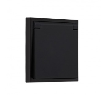 Розетка 1-местная с заземлением с крышкой 16А черная "Капелла" (SBE-09b-16-S1-1ZK)#2113267