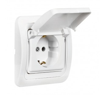 Розетка 1-местная с заземлением и крышкой 16А белая, керамика "Марс" (SBE-02w-16-S1-ZK-c)#2113316