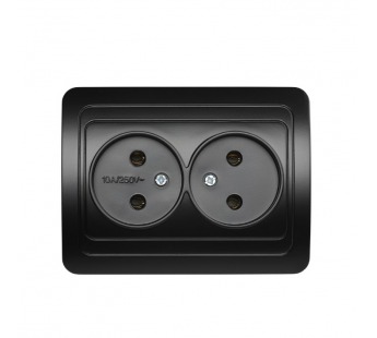 Розетка двойная одноместная без заземления 10А черная, "Марс" (SBE-02b-10-S2-N-c)#2113318